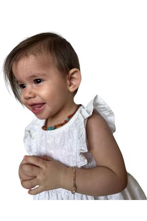 گردنبند جواهر قهوه ای بچه گانه سنگ Amber Twins - کد 107016543