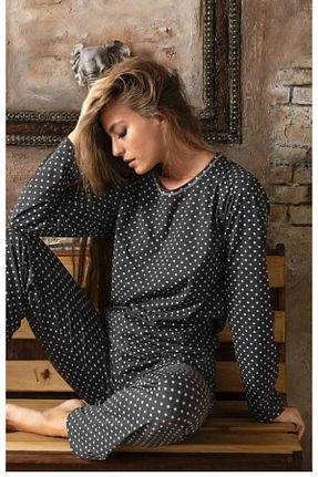 ست لباس راحتی مشکی زنانه Puantiyeli BiavSi - کد 803195461