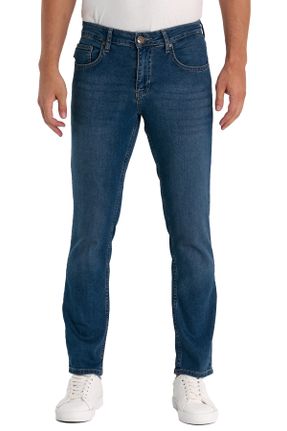 شلوار جین آبی مردانه پاچه ساده پنبه (نخی) اسلیم جوان بلند کد 750885511