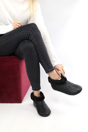 پاپوش مشکی زنانه چرم خالص EGE DERİ - کد 803410918