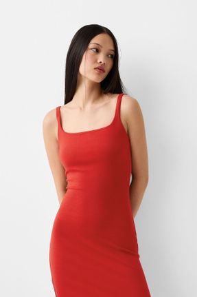 لباس قرمز زنانه بافتنی پنبه (نخی) راحت بند دار بیسیک کد 803574079