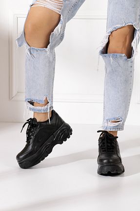 کفش اسنیکر مشکی زنانه بند دار İmerShoes - کد 59120592