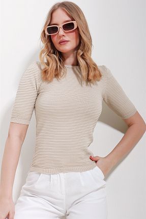 بلوز بژ زنانه ساده Trend Alaçatı Stili - کد 803313696