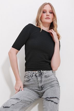 بلوز مشکی زنانه Ajurlu Trend Alaçatı Stili - کد 803313695