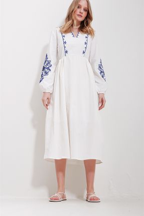 لباس سفید زنانه رگولار بافتنی پنبه - پلی استر کد 803313564