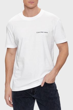 تی شرت سفید مردانه رگولار یقه گرد پنبه (نخی) کد 788011617