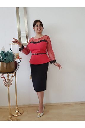 ست بالاتنه و پائین تنه قرمز زنانه بافتنی FERGAN - کد 65017284