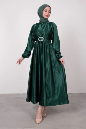 لباس مجلسی سبز زنانه یقه ایستاده رگولار ساتن کد 359455170