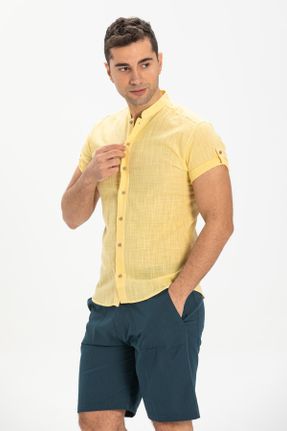 پیراهن زرد مردانه رگولار یقه قاضی کد 92967898