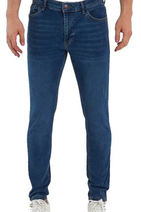 شلوار جین آبی مردانه پاچه تنگ پنبه - پلی استر جوان بلند کد 719329746