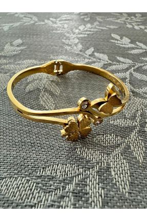 دستبند استیل طلائی زنانه فولاد ( استیل ) کد 803296556