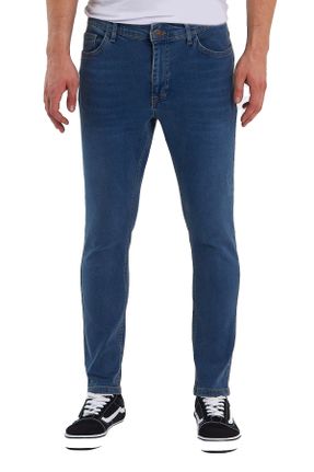 شلوار جین آبی مردانه پاچه تنگ پنبه - پلی استر جوان بلند کد 719329746