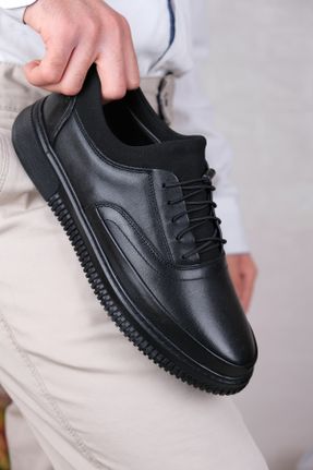 کفش کژوال مشکی مردانه چرم طبیعی پاشنه کوتاه ( 4 - 1 cm ) پاشنه ساده کد 803526838