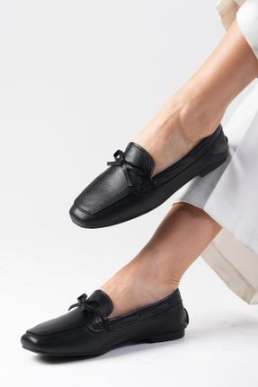 کفش لوفر مشکی زنانه چرم طبیعی پاشنه کوتاه ( 4 - 1 cm ) کد 803554870