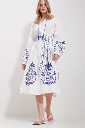 لباس سفید زنانه بافتنی رگولار پنبه - پلی استر کد 803313615
