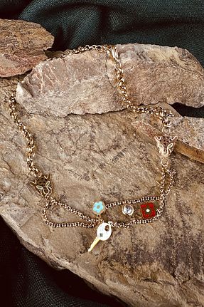 گردنبند استیل ( فولاد ) طلائی زنانه استیل ضد زنگ MOONİ ACCESSORİES - کد 779202527