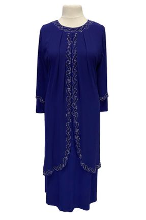 لباس مجلسی آبی زنانه یقه گرد شیفون آستین استاندارد سایز بزرگ کد 723586045