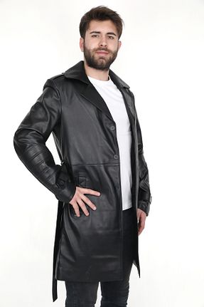 ترنچکت مشکی مردانه چرم مصنوعی EGE DERİ - کد 803176717