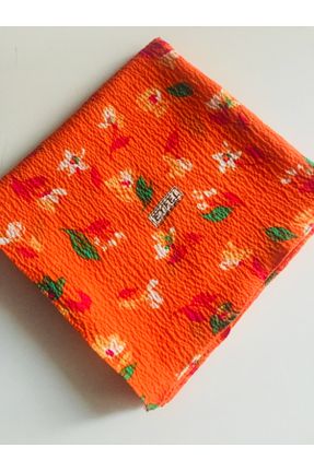 روسری نارنجی پنبه (نخی) 100 x 100 طرح گلدار کد 792408551