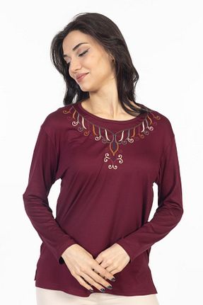 بلوز زرشکی زنانه طرح دار Mutlu City - کد 803168653