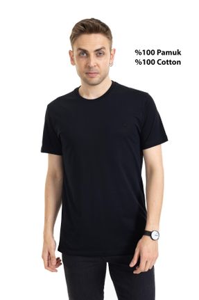 تی شرت مشکی مردانه رگولار یقه گرد پنبه (نخی) بیسیک کد 709734077