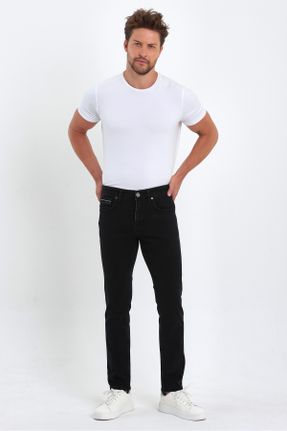 شلوار جین مشکی مردانه پاچه ساده پنبه (نخی) جوان بلند کد 750885710