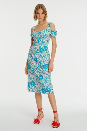 لباس آبی زنانه بافتنی پلی استر رگولار شانه باز کد 803455742