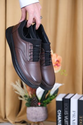 کفش کژوال قهوه ای مردانه چرم طبیعی پاشنه کوتاه ( 4 - 1 cm ) پاشنه ساده کد 803526312
