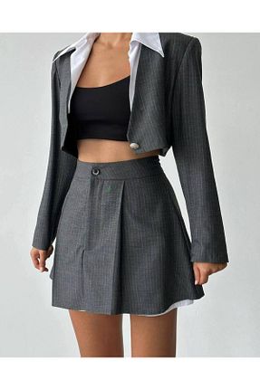 ست بالاتنه و پائین تنه طوسی زنانه بافتنی IŞIK - کد 803490615