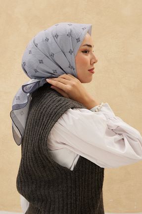 روسری طوسی کرپ ساتن ابریشم Silk Home - کد 803498836