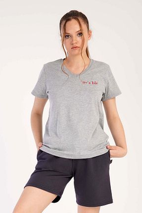 ست لباس راحتی طوسی زنانه چاپی Vienetta - کد 733564886