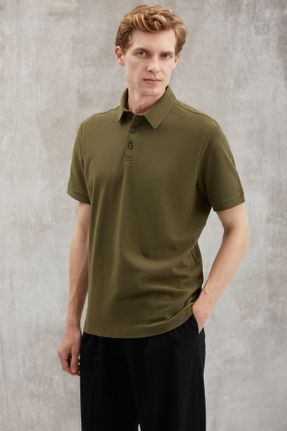 تی شرت خاکی مردانه رگولار یقه پولو تکی جوان کد 766891329