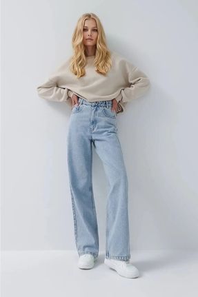 شلوار جین آبی زنانه پاچه راحت سوپر فاق بلند جین کد 624288894