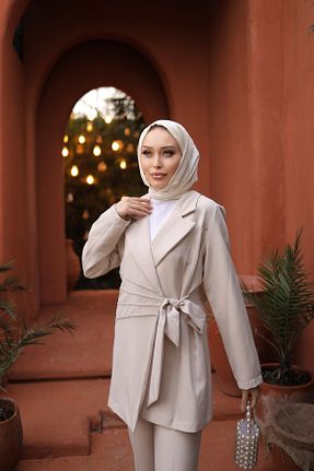 ست بالاتنه و پائین تنه حجاب بژ زنانه گشاد lurex moda - کد 803669246