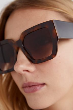 عینک آفتابی قهوه ای زنانه 55 UV400 پلاستیک سایه روشن هندسی کد 803655477