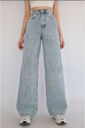 شلوار جین آبی زنانه پاچه گشاد سوپر فاق بلند جین جوان کد 804005417