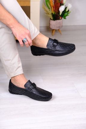 کفش لوفر مشکی مردانه چرم طبیعی پاشنه کوتاه ( 4 - 1 cm ) کد 804069019