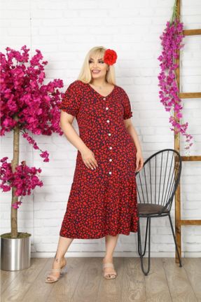 لباس قرمز زنانه لیکرا سایز بزرگ بافتنی کد 87260427