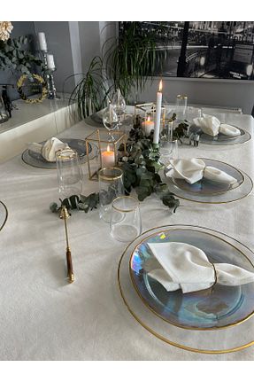 رومیزی سفید کتان Decamor home - کد 804143919