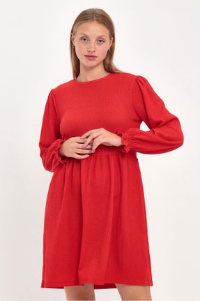 لباس قرمز زنانه بافتنی پلی استر اورسایز آستین-بلند کد 757373349