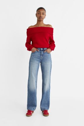 شلوار جین سرمه ای زنانه پاچه لوله ای فاق بلند پنبه (نخی) استاندارد کد 803667947