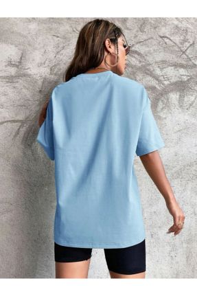 تی شرت آبی زنانه اورسایز پنبه - پلی استر یقه گرد کد 795608019