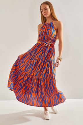 لباس نارنجی زنانه بافتنی رگولار بند دار کد 803919291