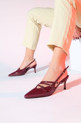 کفش پاشنه بلند کلاسیک زرشکی زنانه چرم مصنوعی پاشنه نازک پاشنه کوتاه ( 4 - 1 cm ) کد 798508334