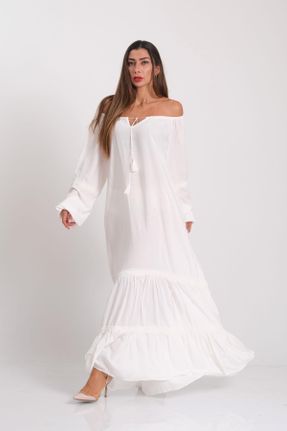 لباس سفید زنانه بافتنی ویسکون اورسایز آستین-بلند بیسیک کد 804081272
