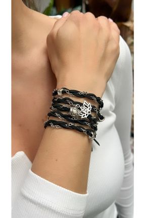دستبند جواهر مشکی زنانه روکش نقره کد 315998624