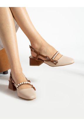 کفش پاشنه بلند کلاسیک بژ زنانه پاشنه ضخیم پاشنه متوسط ( 5 - 9 cm ) چرم مصنوعی کد 803811157