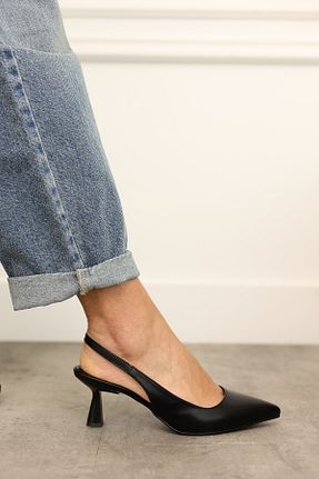 کفش پاشنه بلند کلاسیک مشکی زنانه چرم مصنوعی MYPOPPİSHOES - کد 803898847