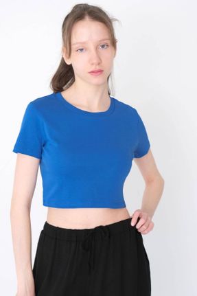 تی شرت آبی زنانه رگولار یقه گرد تکی کد 679854078