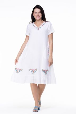 لباس سفید زنانه بافتنی پنبه (نخی) رگولار آستین-کوتاه بیسیک کد 771158364